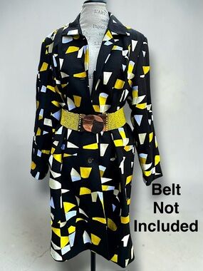 Nygård Linen Geometric Tapestry Trench Coat Art To Wear Shoulder Pads XL 16